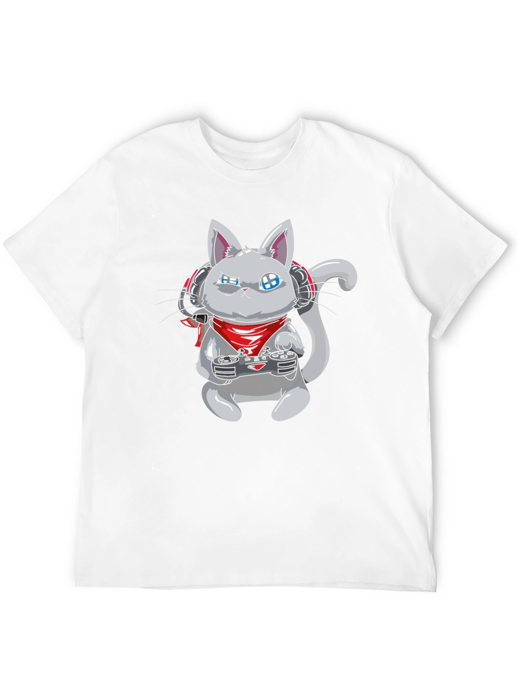 Gamer Cat Black T-Shirt - Gaming Cartoon Tee