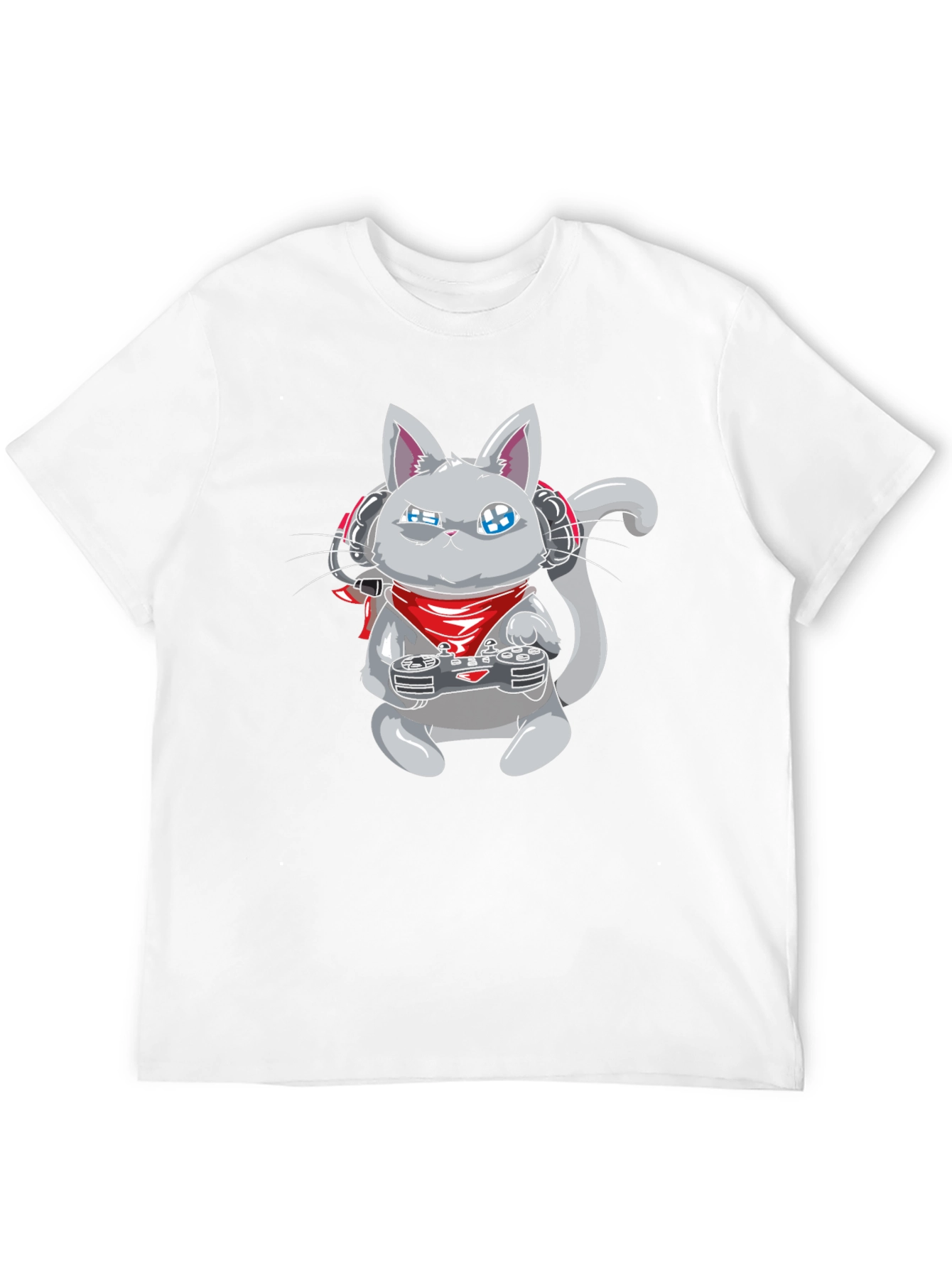 Gamer Cat Black T-Shirt - Gaming Cartoon Tee