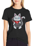 Gamer Cat Black T-Shirt - Gaming Cartoon Tee