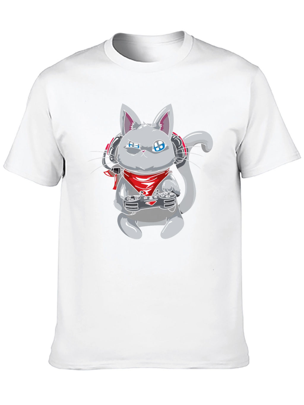 Gamer Cat Black T-Shirt - Gaming Cartoon Tee