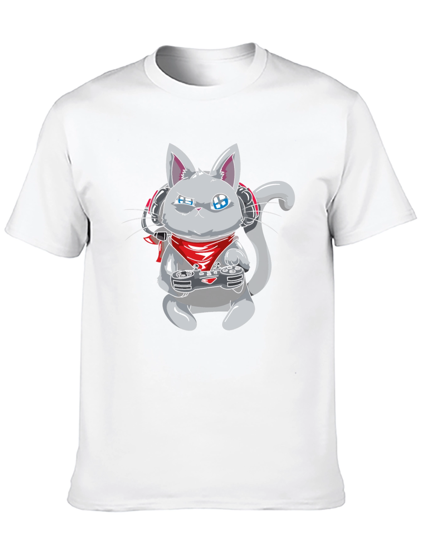 Gamer Cat Black T-Shirt - Gaming Cartoon Tee