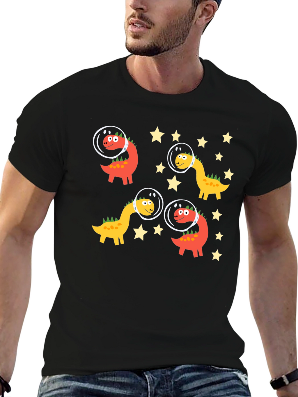 Dino Astronauts Black Graphic Tee