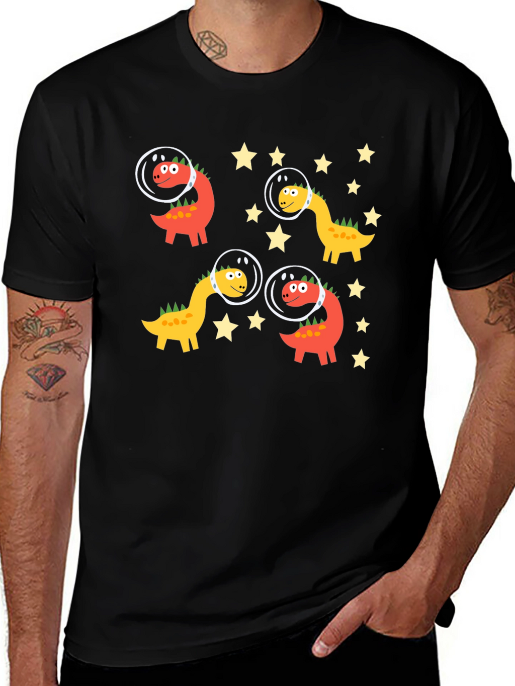 Dino Astronauts Black Graphic Tee