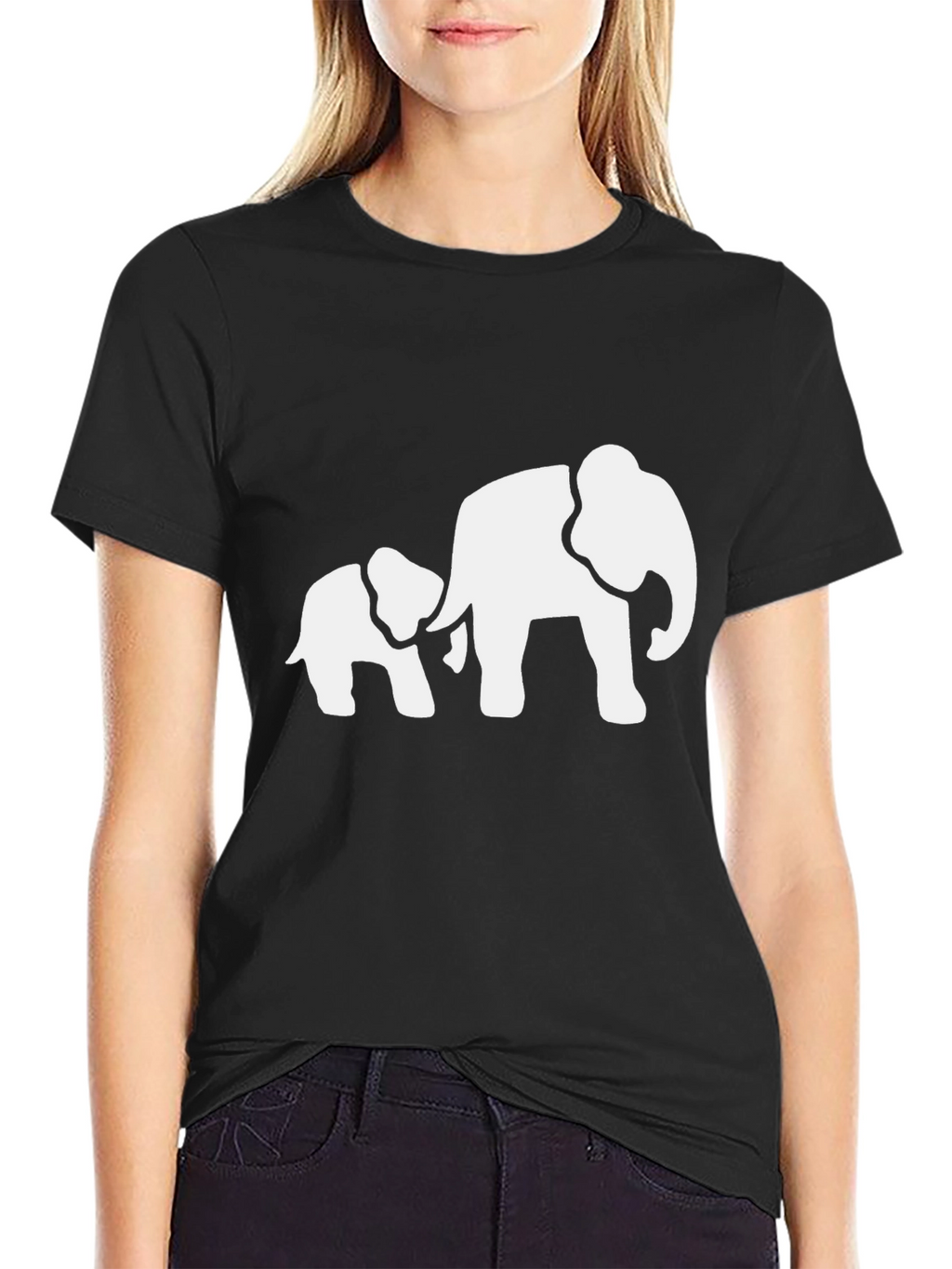 Elephant Family Graphic Tee - Black Cotton T-Shirt