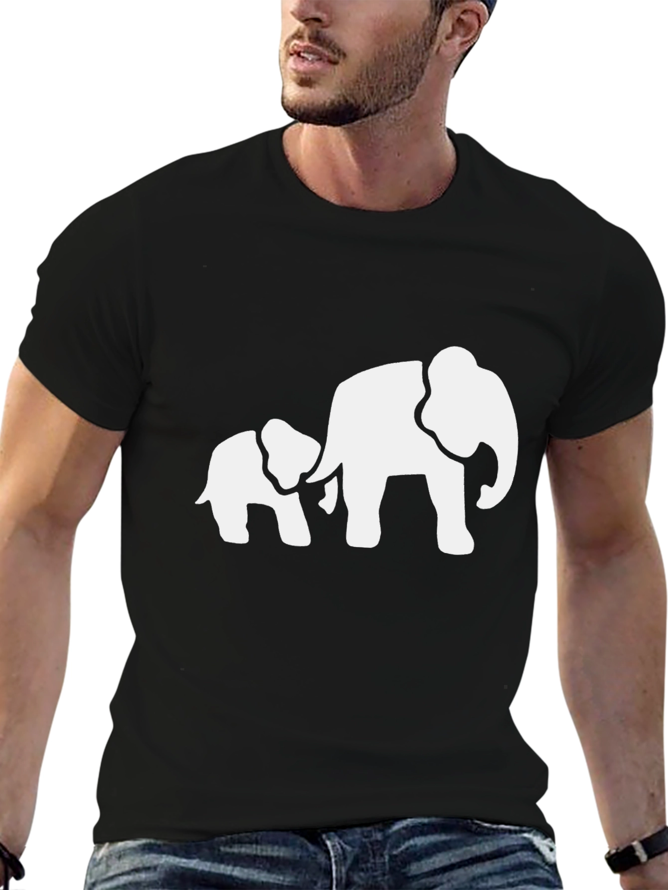 Elephant Family Graphic Tee - Black Cotton T-Shirt