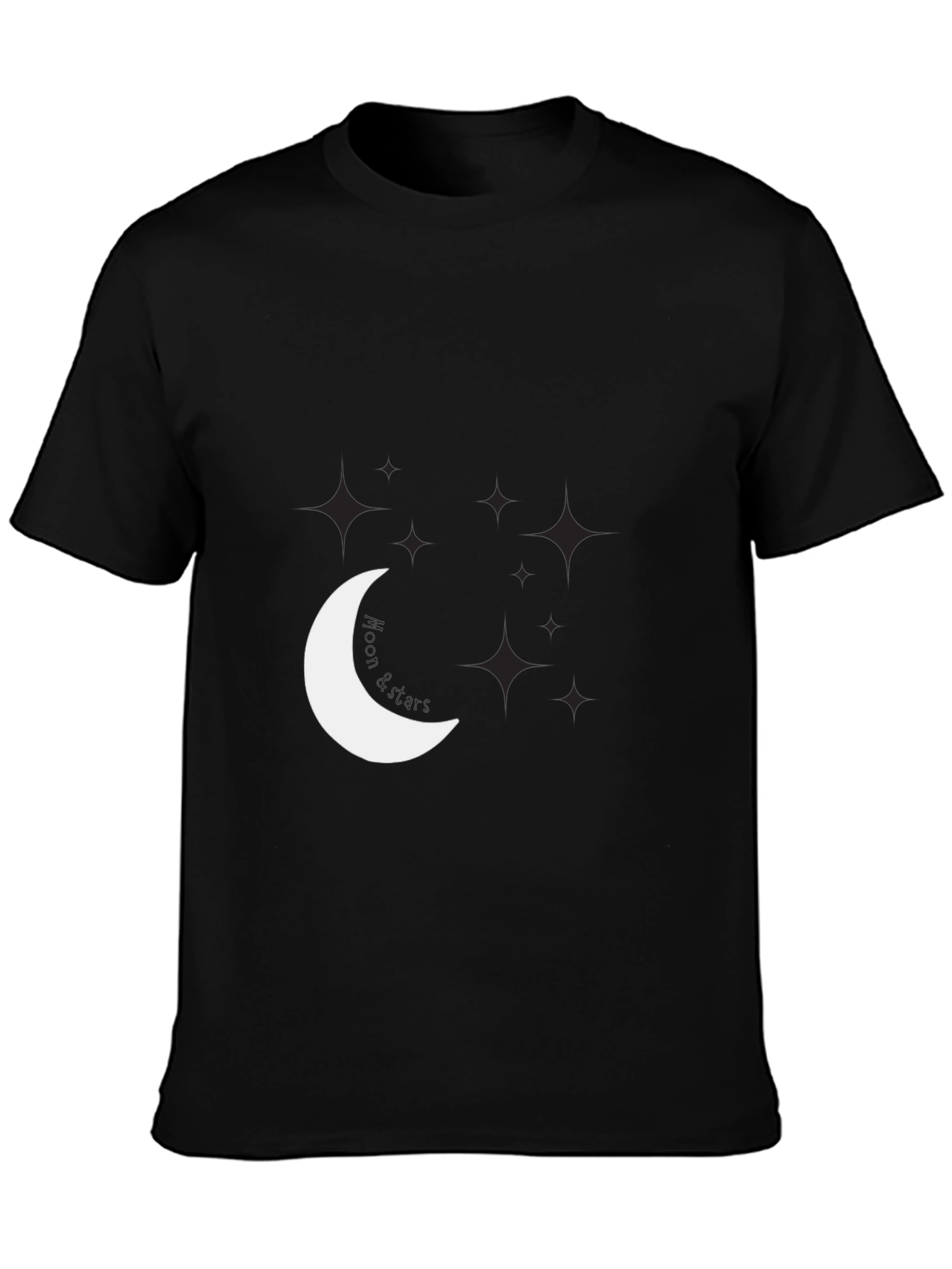 Night Sky Tee: Crescent Moon & Stars Graphic Black T-Shirt