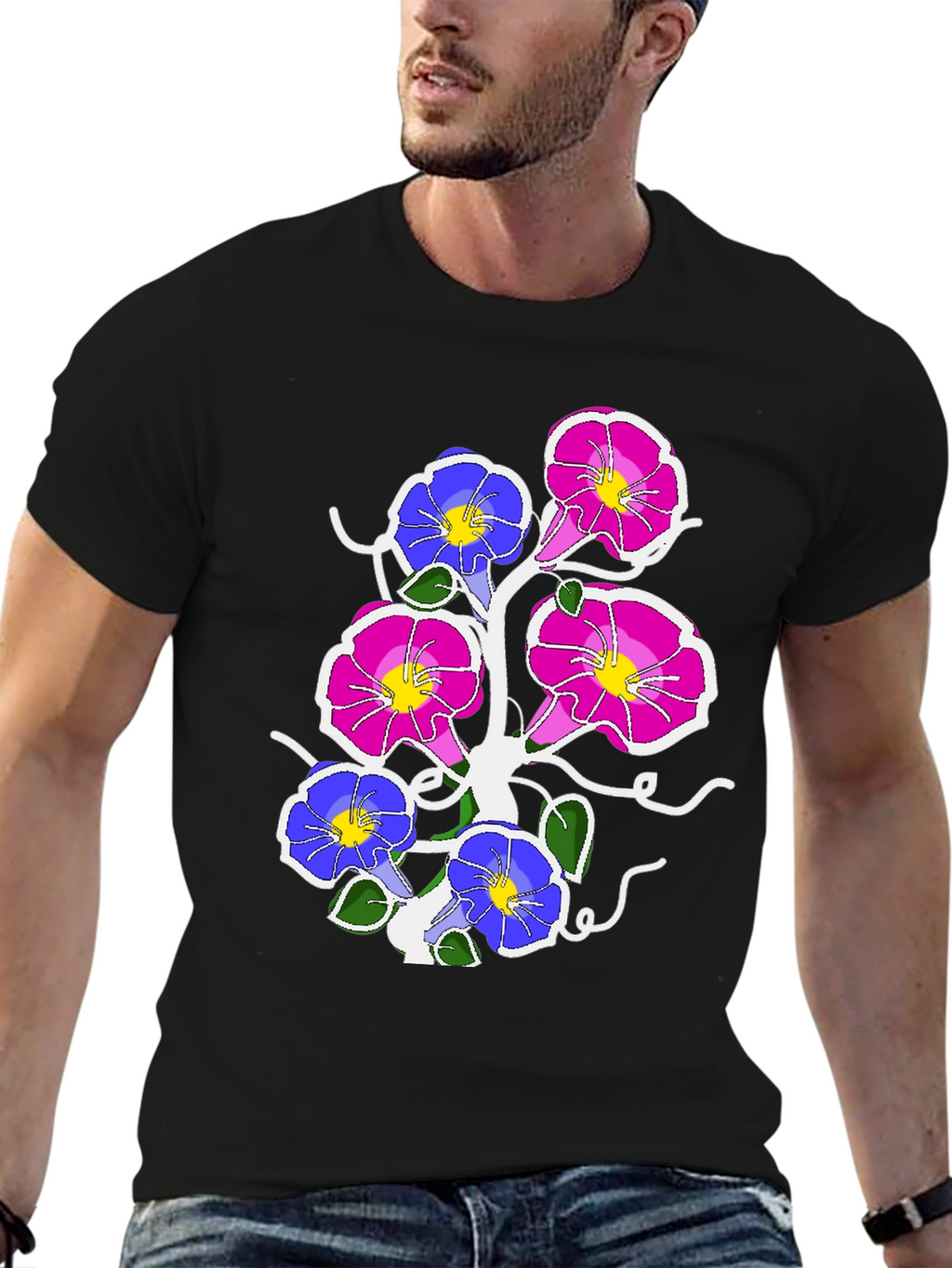 Floral Graphic Print Tee - Mens Black T-Shirt