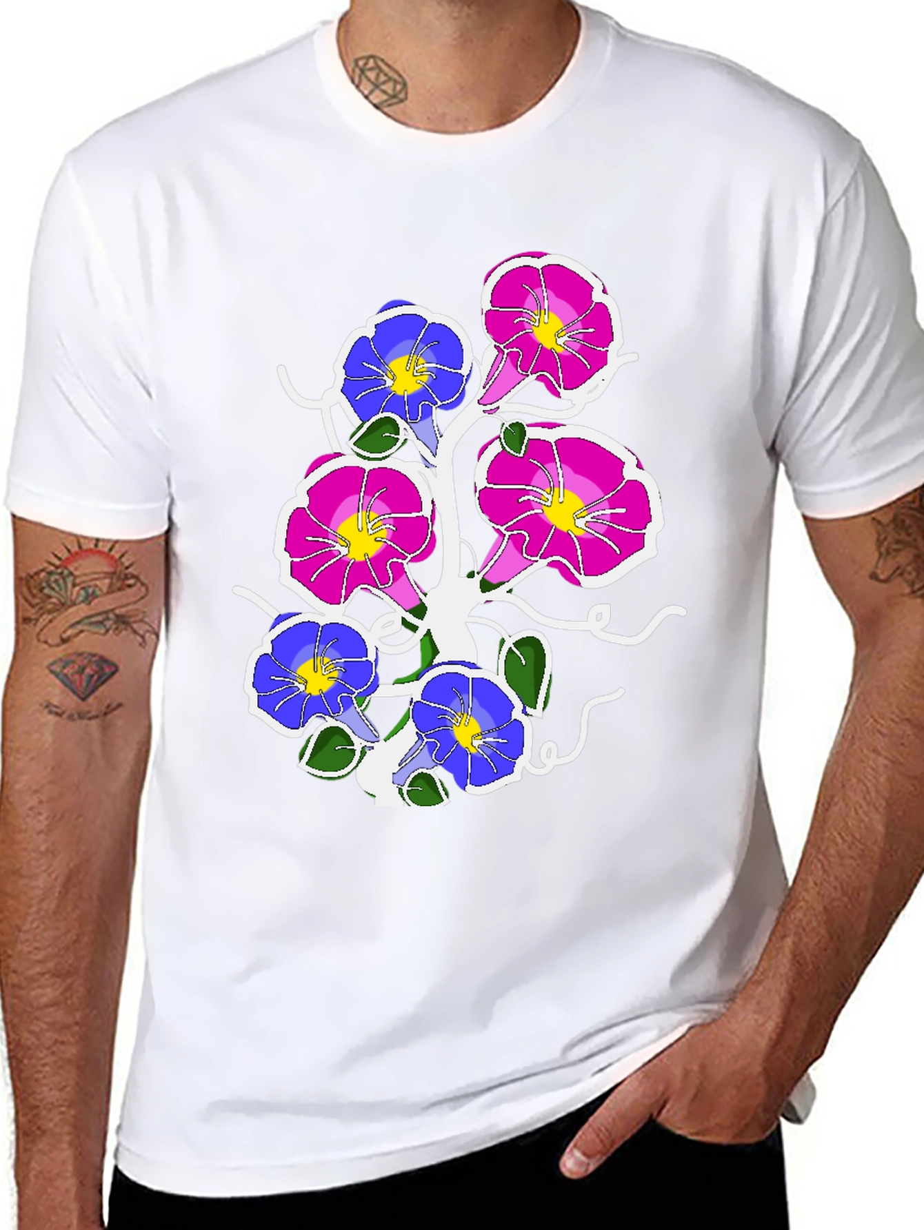 Floral Graphic Print Tee - Mens Black T-Shirt