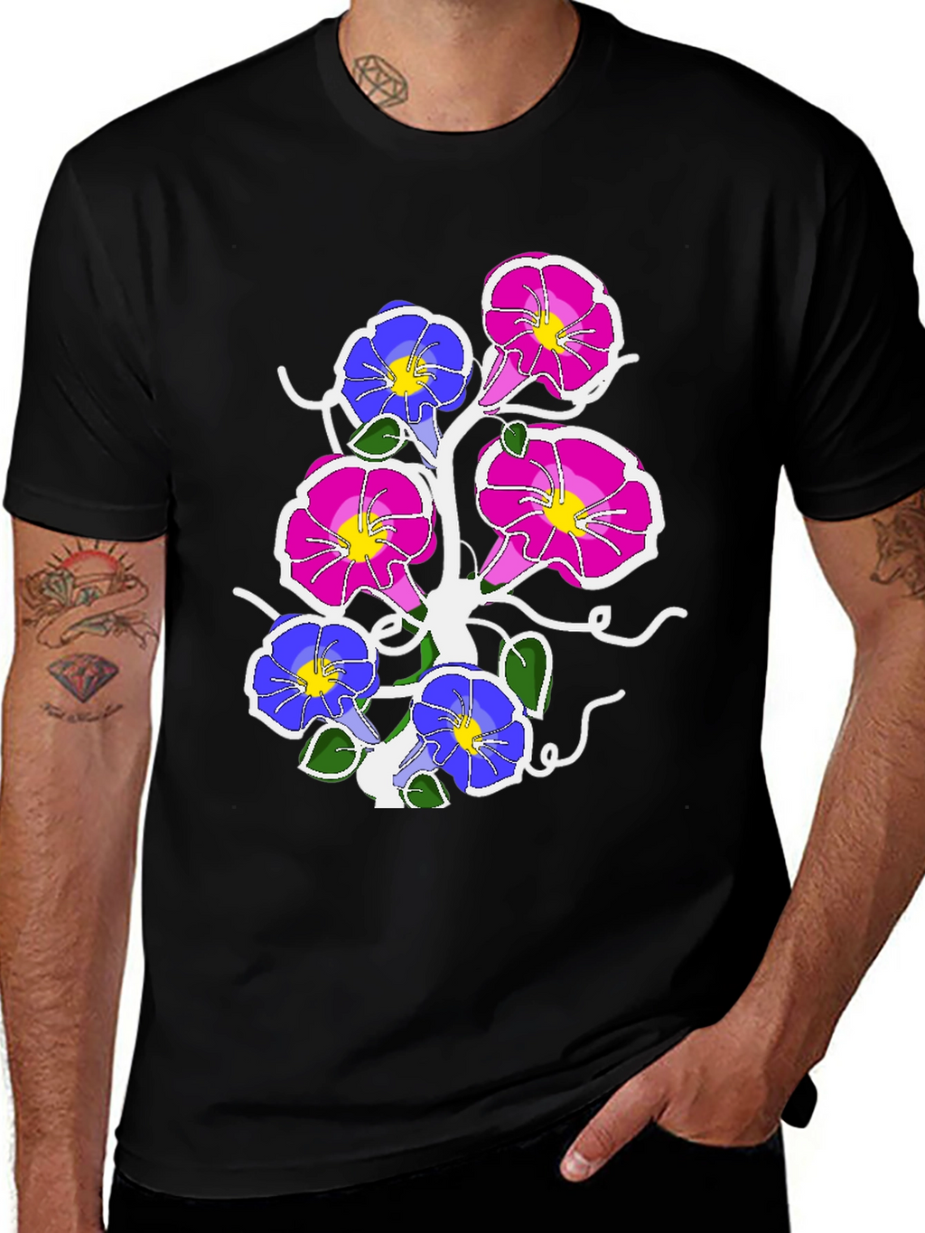 Floral Graphic Print Tee - Mens Black T-Shirt