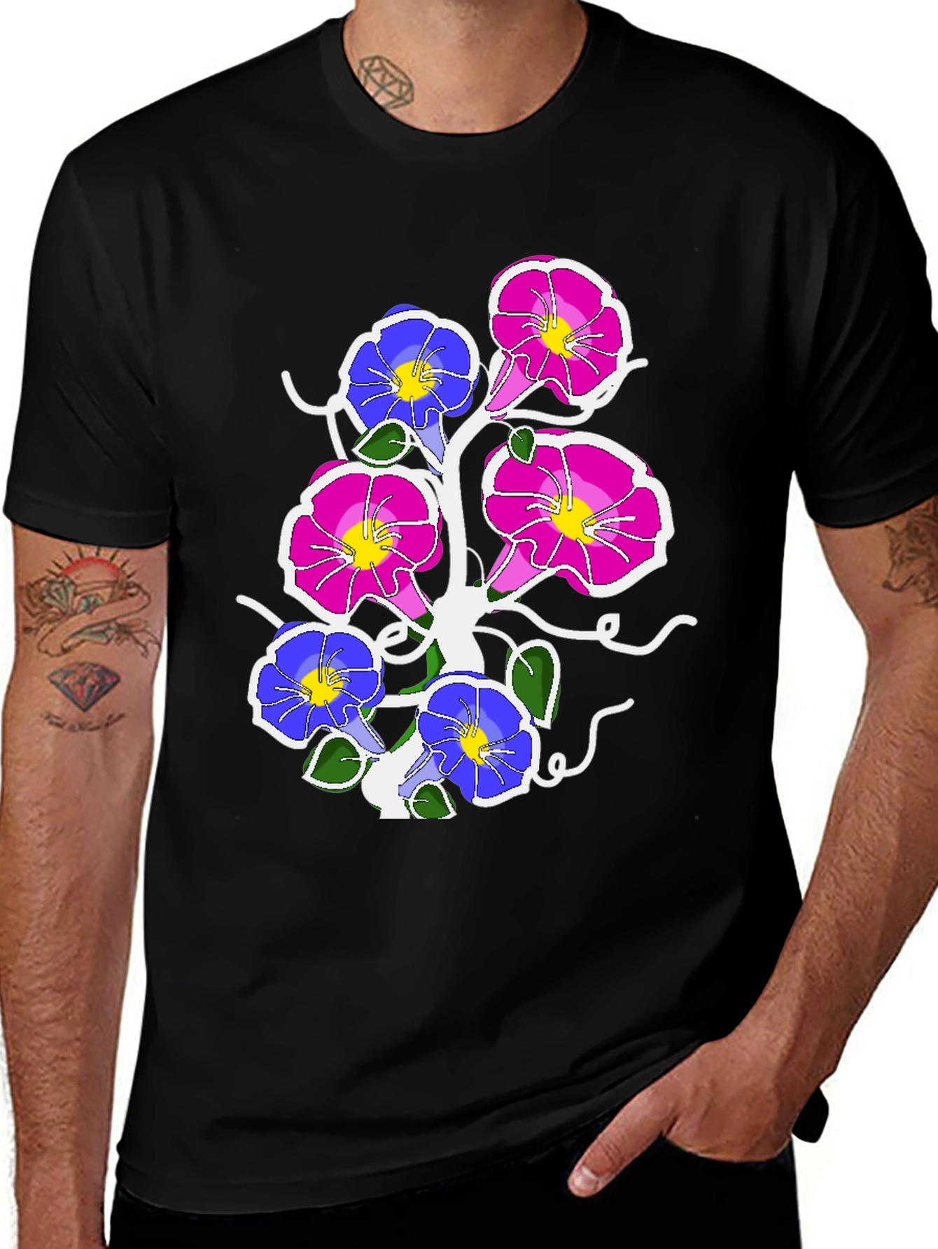 Floral Graphic Print Tee - Mens Black T-Shirt