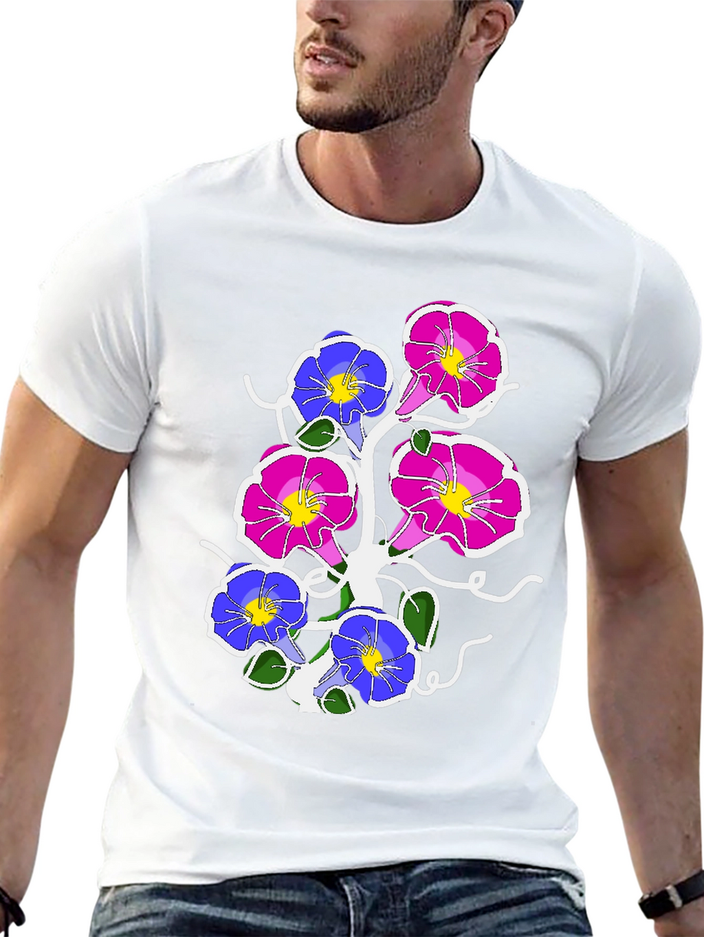 Floral Graphic Print Tee - Mens Black T-Shirt