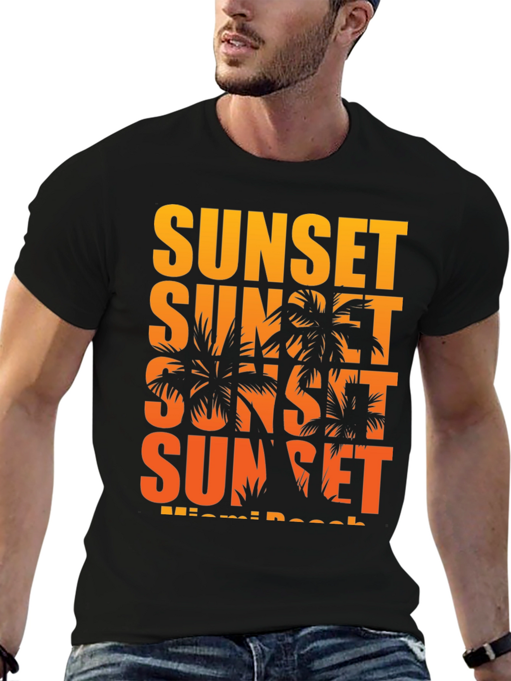 Miami Sunset Palm Tree Graphic T-Shirt
