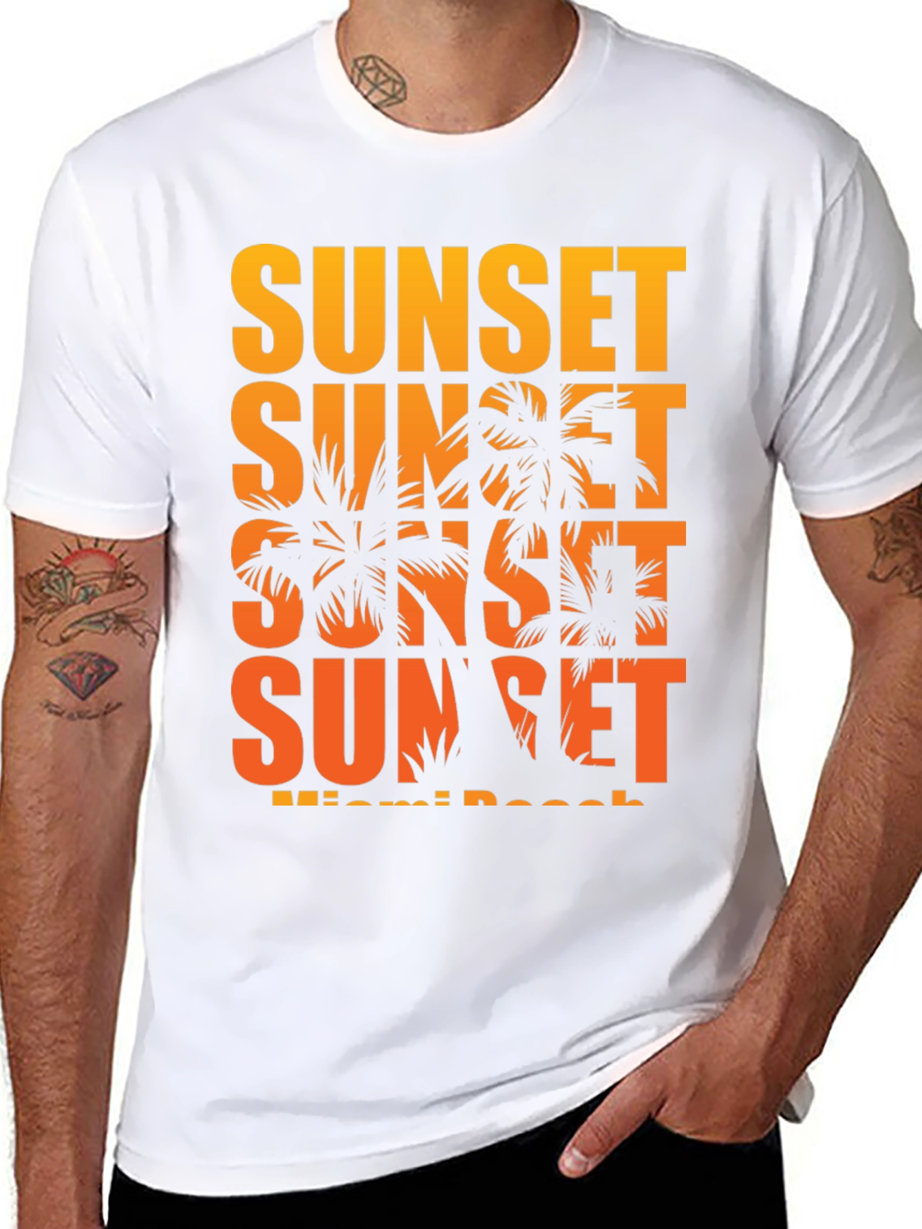 Miami Sunset Palm Tree Graphic T-Shirt