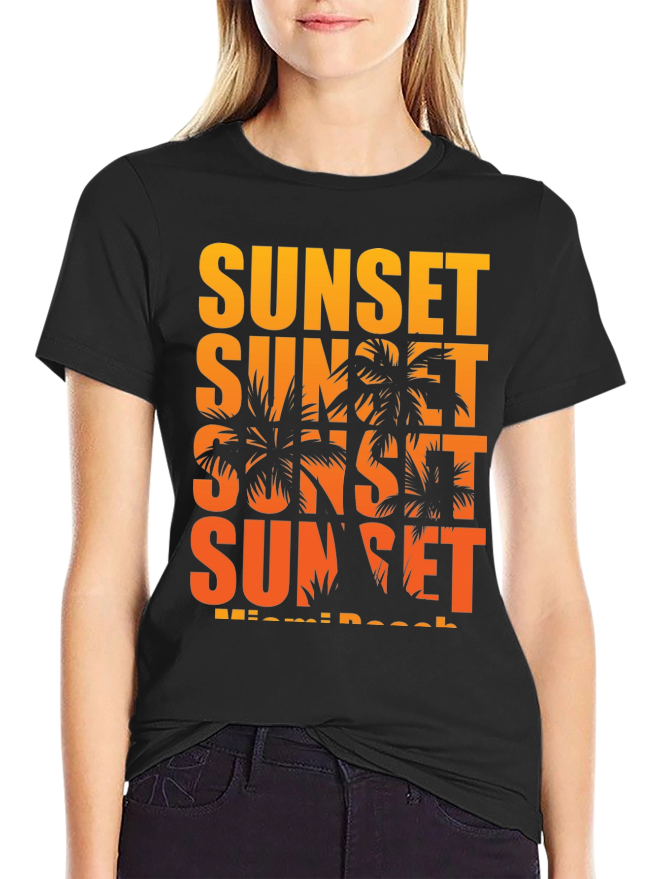 Miami Sunset Palm Tree Graphic T-Shirt