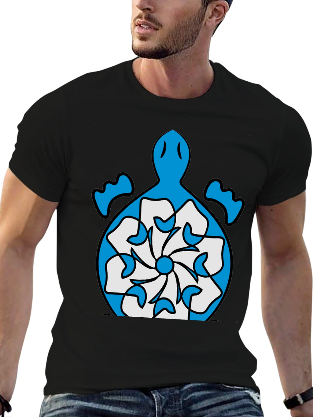 Turtle Flower Graphic Tee - Stylish Black T-Shirt