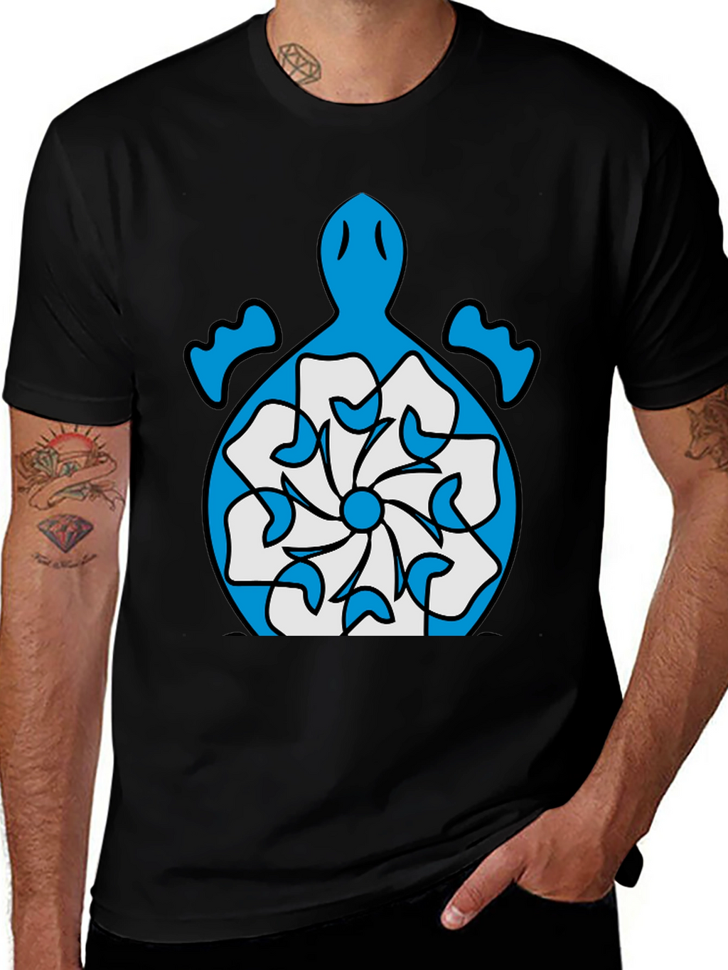 Turtle Flower Graphic Tee - Stylish Black T-Shirt