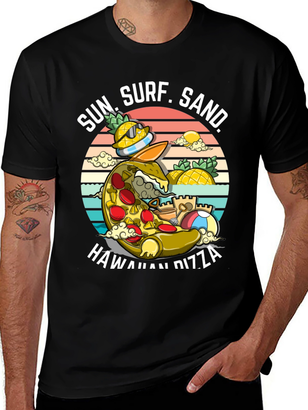 Hawaiian Pizza T-Shirt - Sun Surf Sand Design