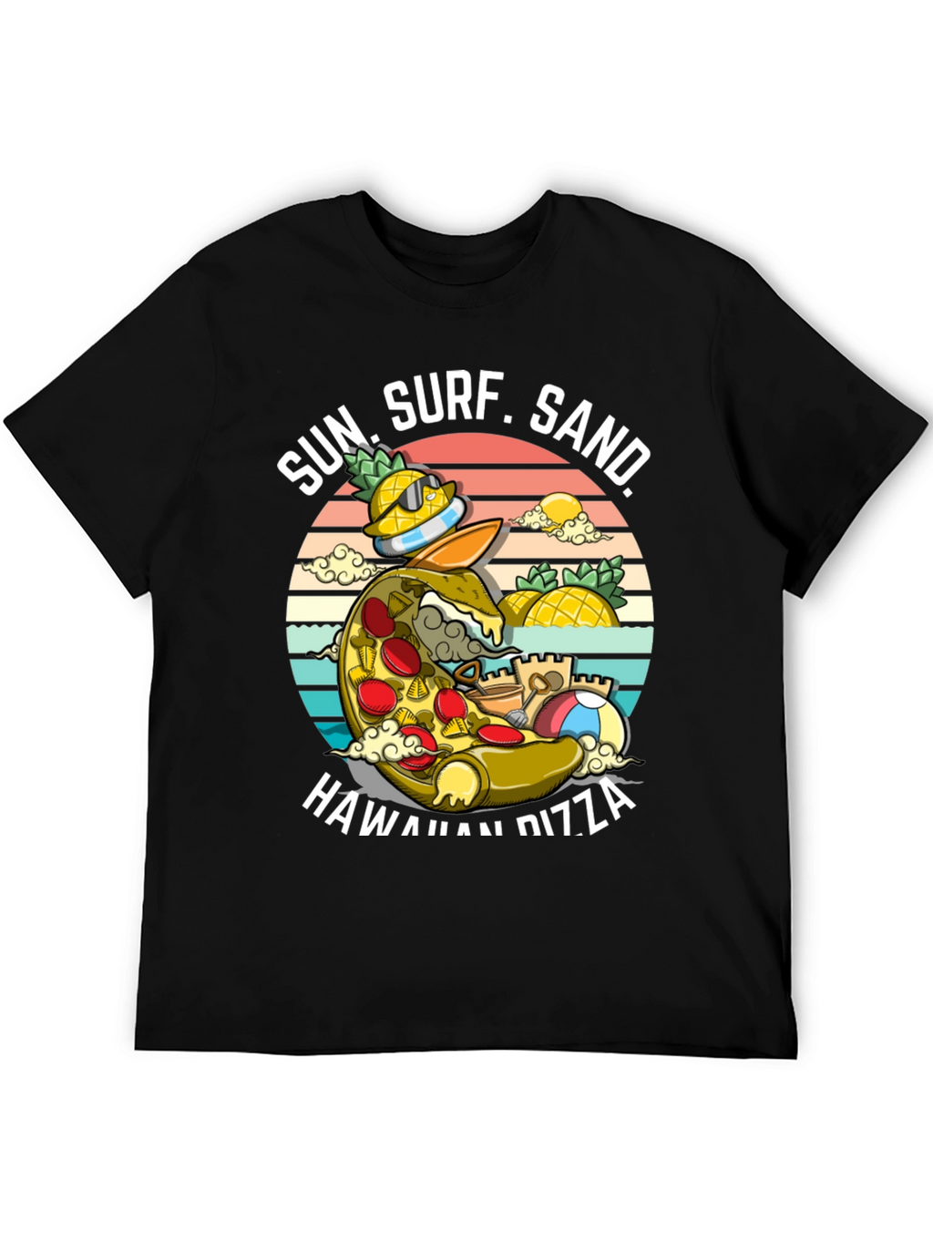 Hawaiian Pizza T-Shirt - Sun Surf Sand Design
