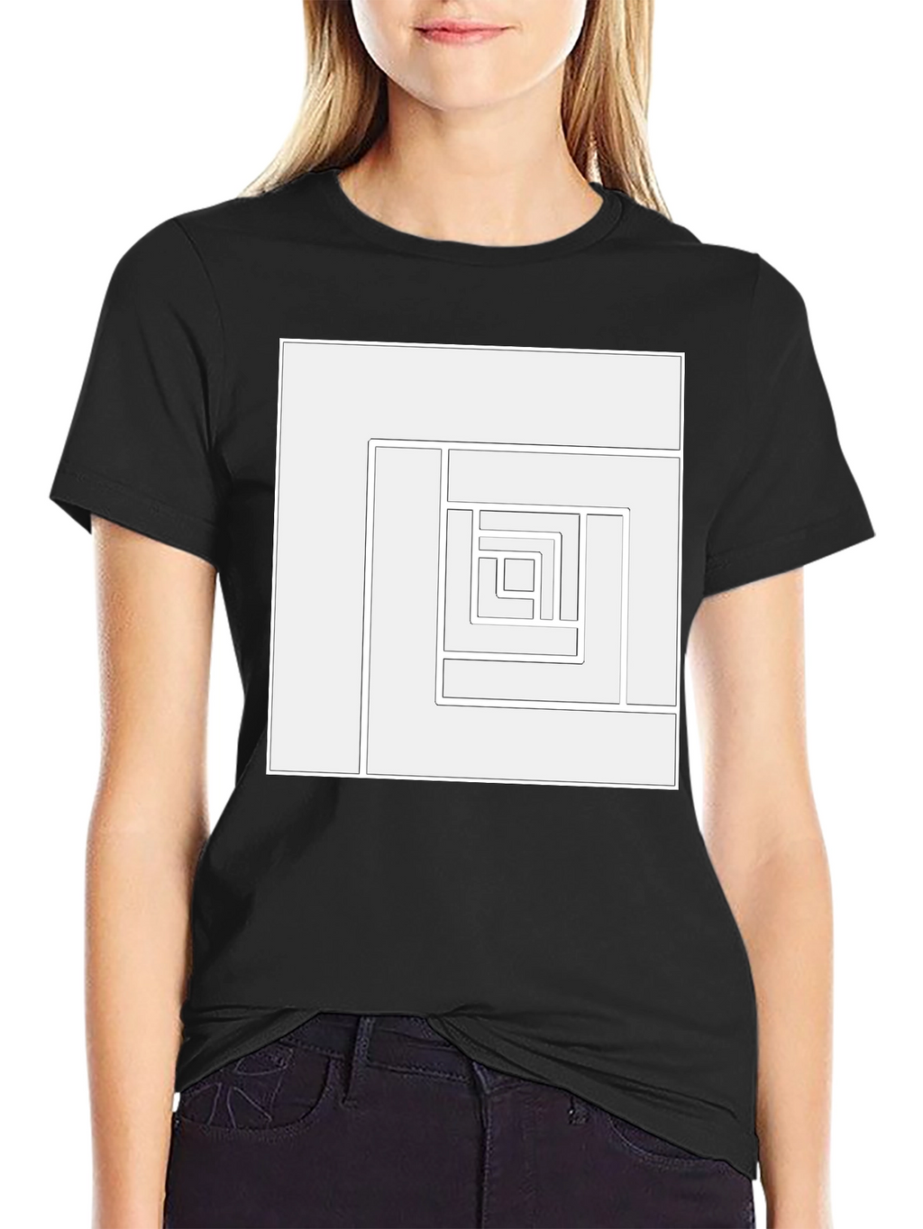 Geometric Maze Design Black T-Shirt