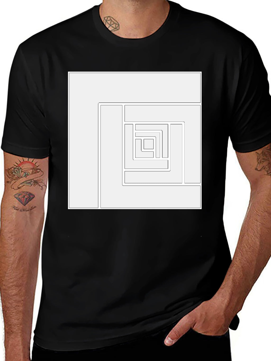 Geometric Maze Design Black T-Shirt