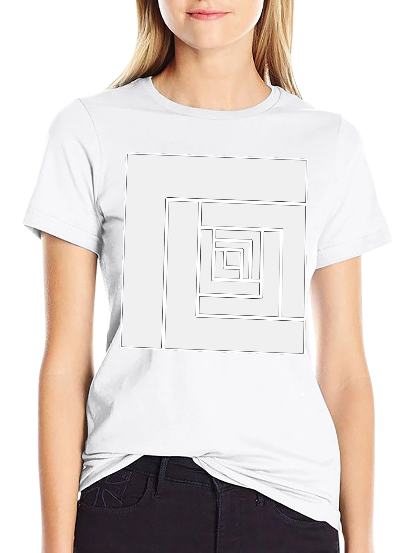 Geometric Maze Design Black T-Shirt