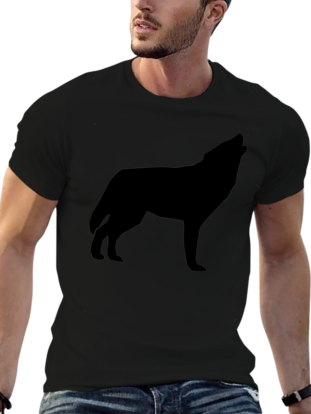 Mens Black Wolf Silhouette Graphic T-Shirt