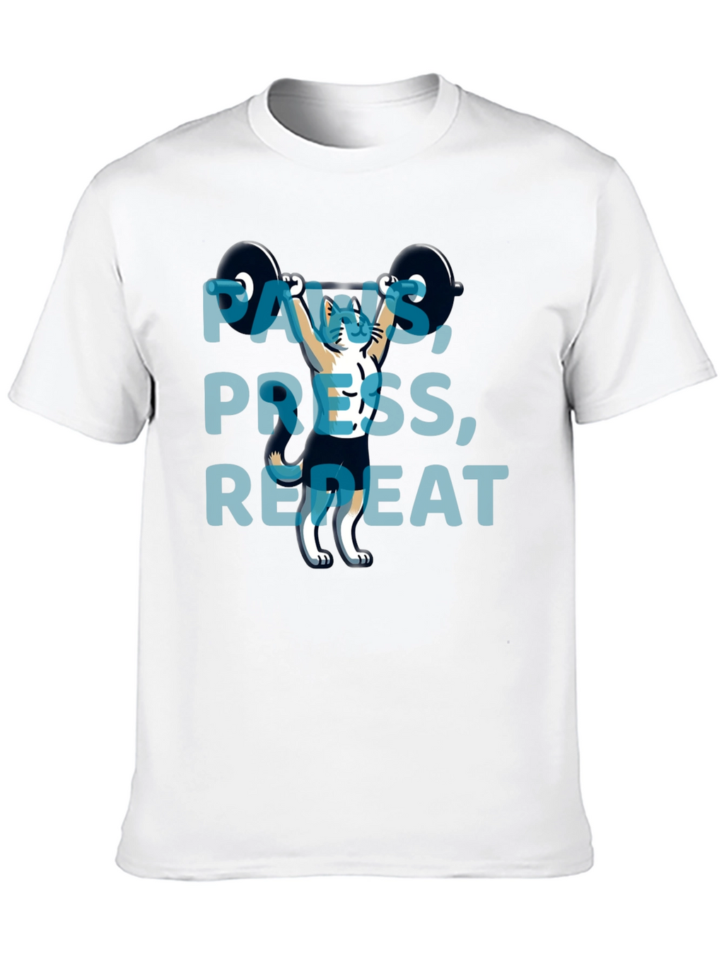 Paws Press Repeat Weightlifting Cat Graphic T-Shirt