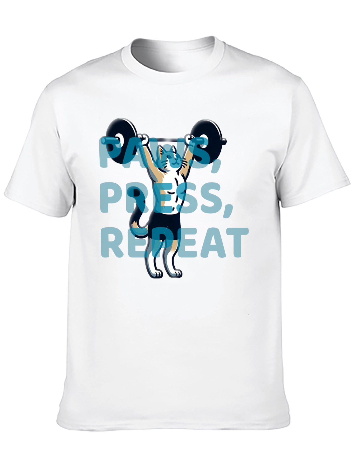 Paws Press Repeat Weightlifting Cat Graphic T-Shirt