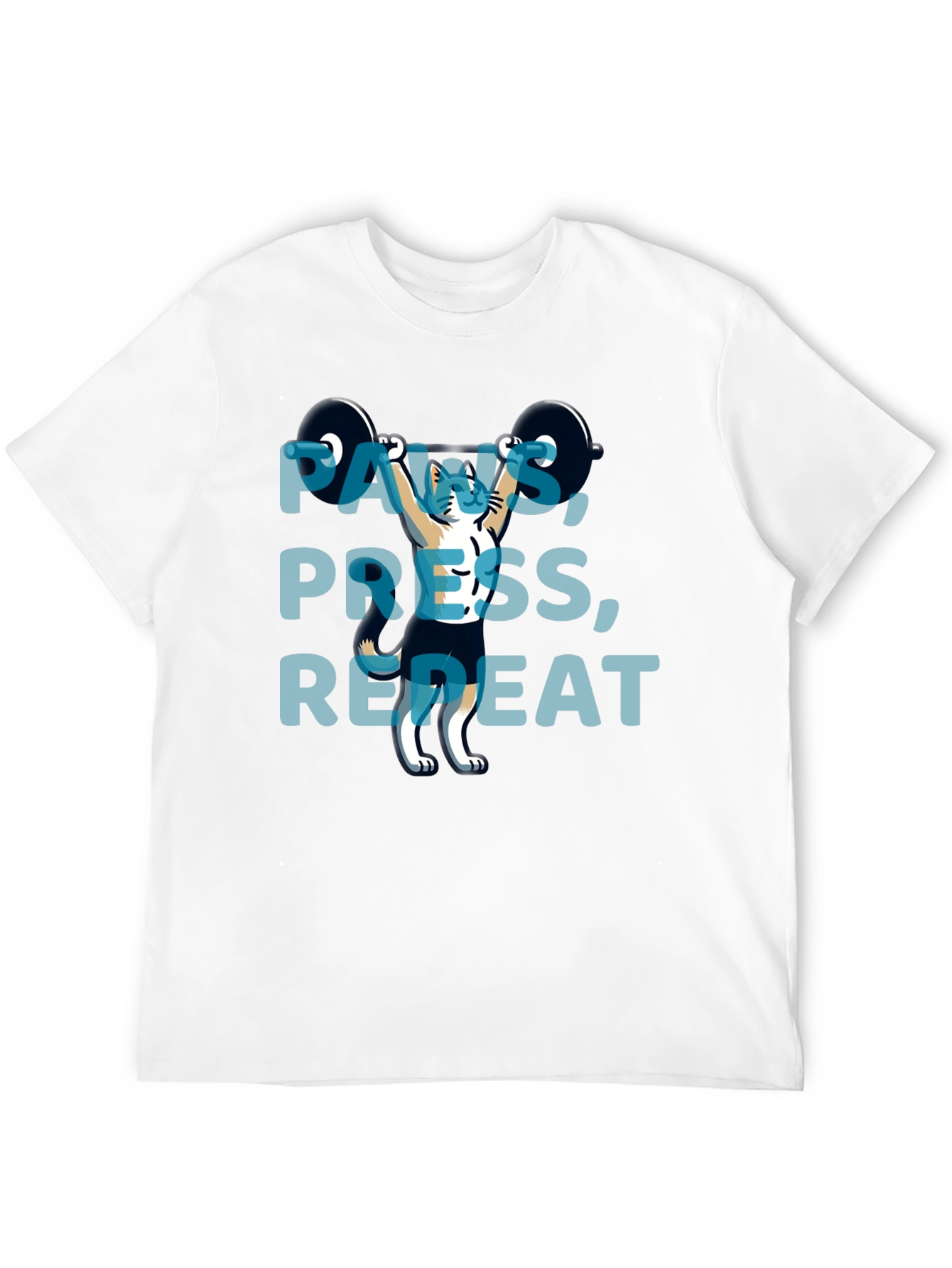 Paws Press Repeat Weightlifting Cat Graphic T-Shirt