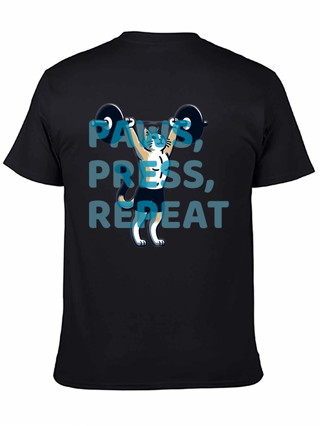 Paws Press Repeat Weightlifting Cat Graphic T-Shirt