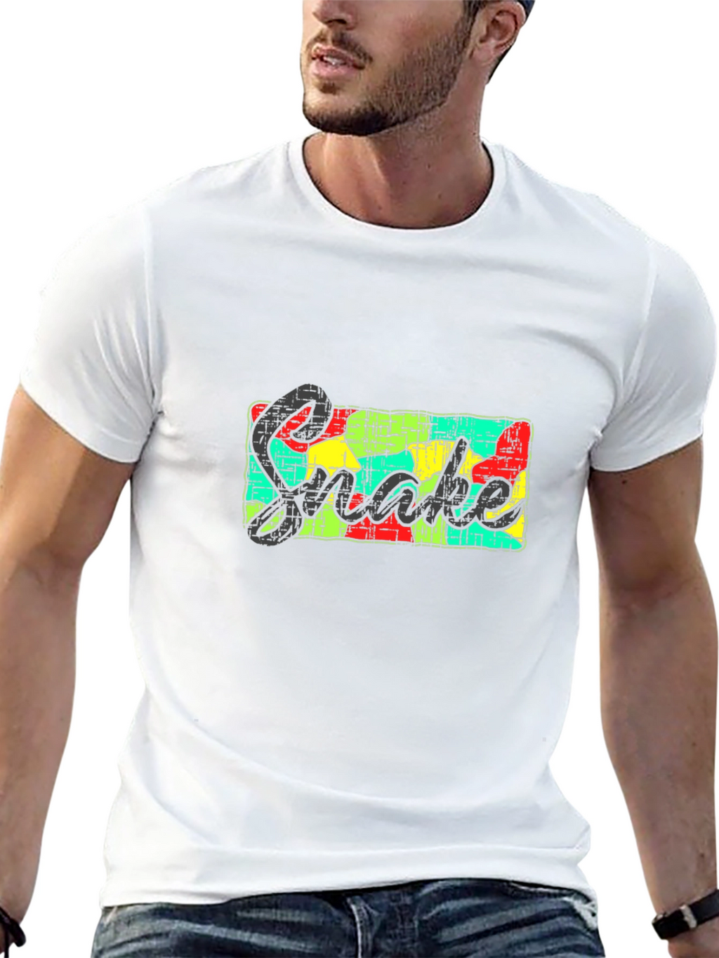 Mens Black Graphic Tee - Snake Design