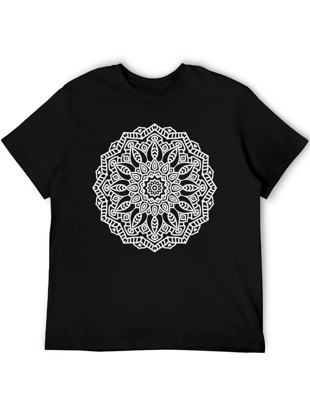 Black T-Shirt with White Mandala Design