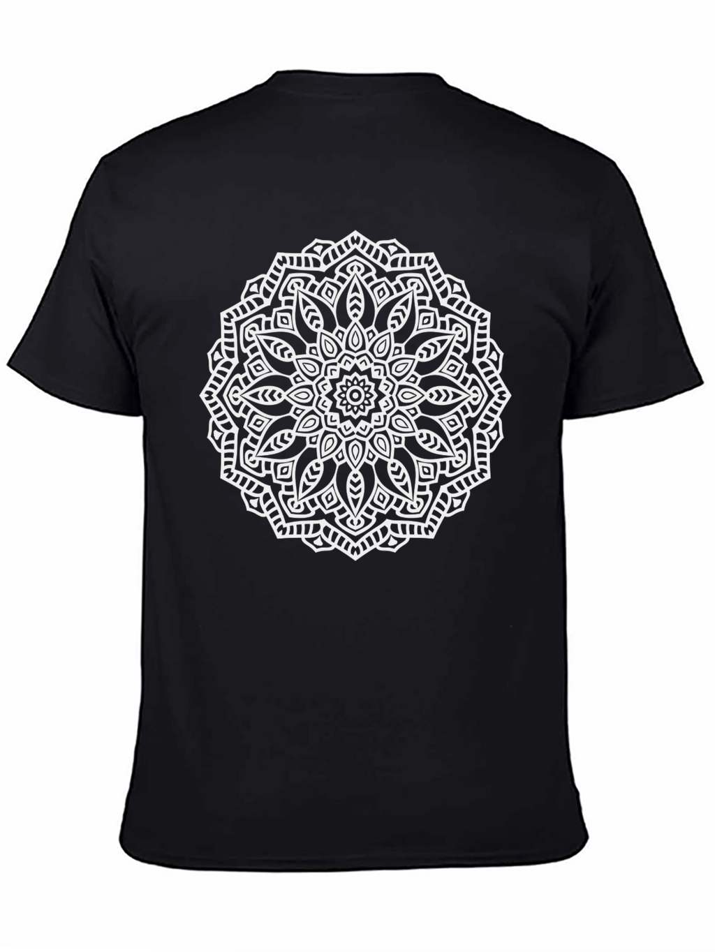 Black T-Shirt with White Mandala Design
