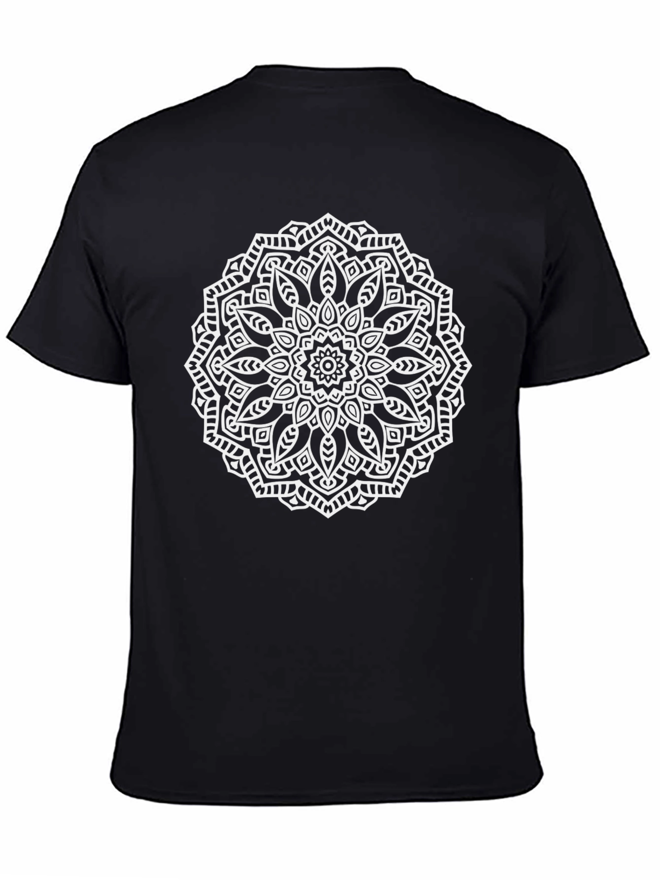 Black T-Shirt with White Mandala Design