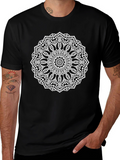 Black T-Shirt with White Mandala Design