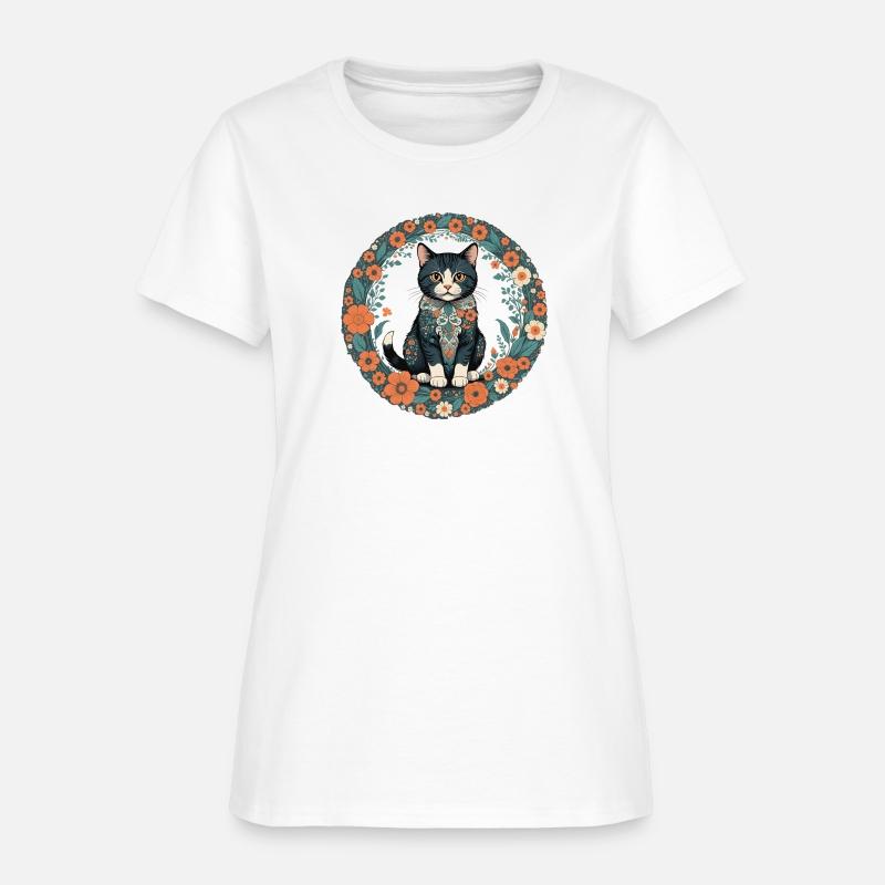 Cute cat in flower circle