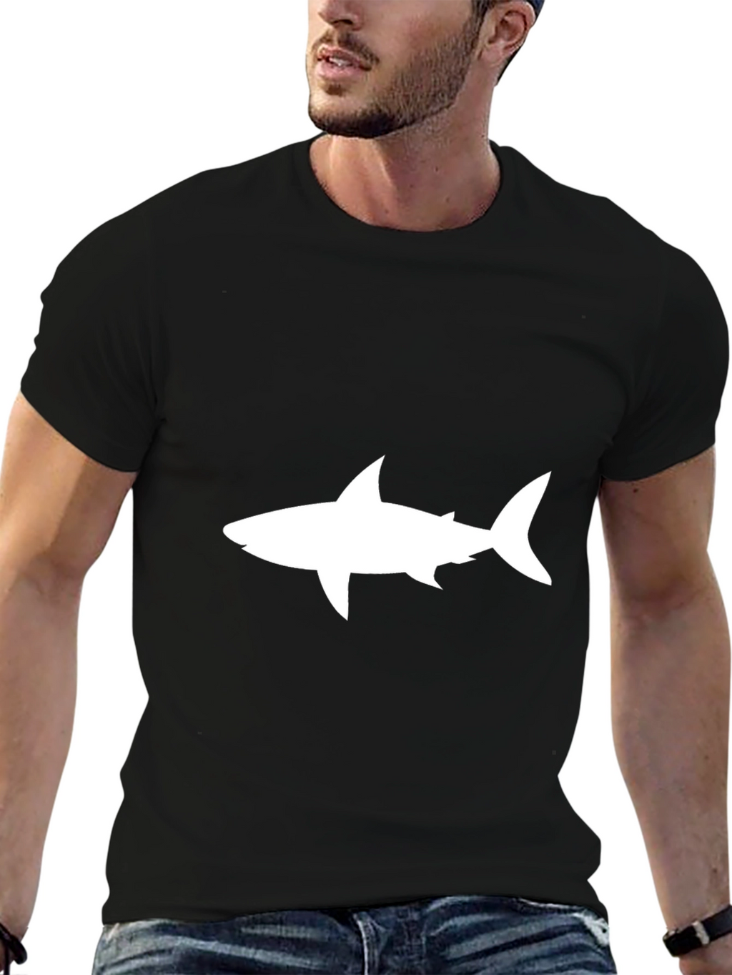 Shark Graphic Tee - Black Cotton Casual Shirt