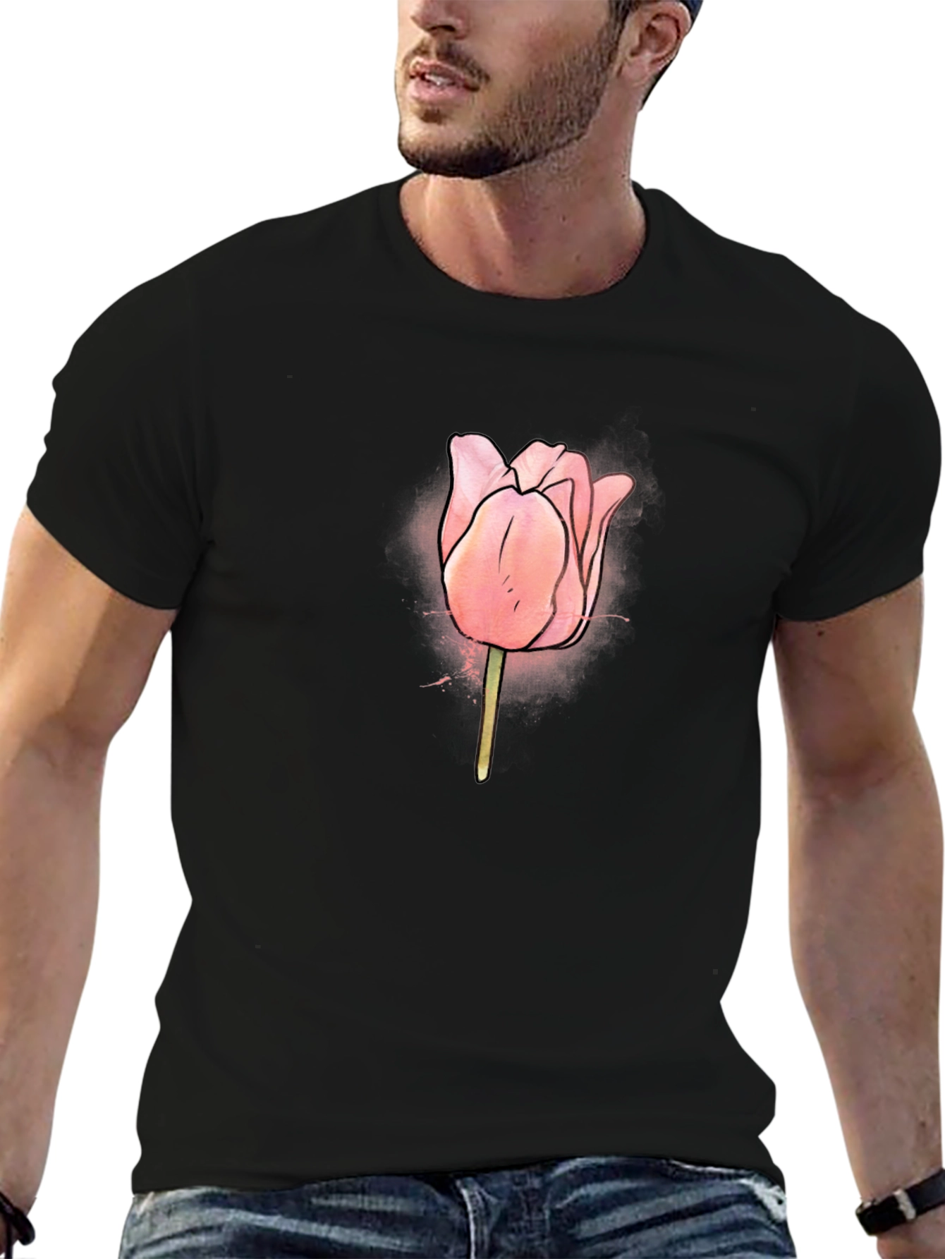 Tulip Graphic Black T-Shirt for Men
