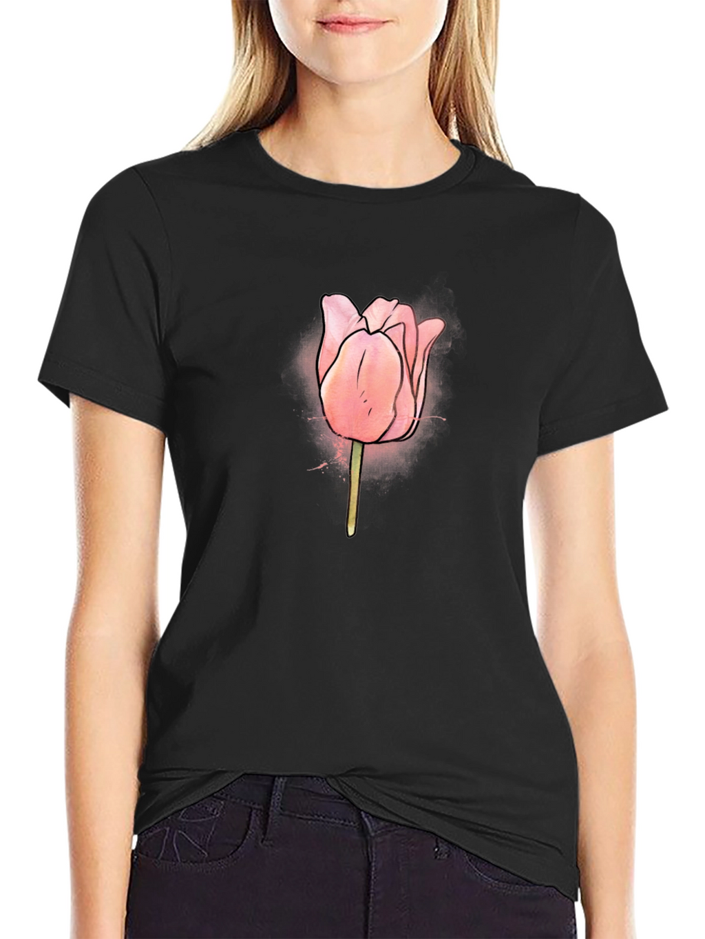 Tulip Graphic Black T-Shirt for Men