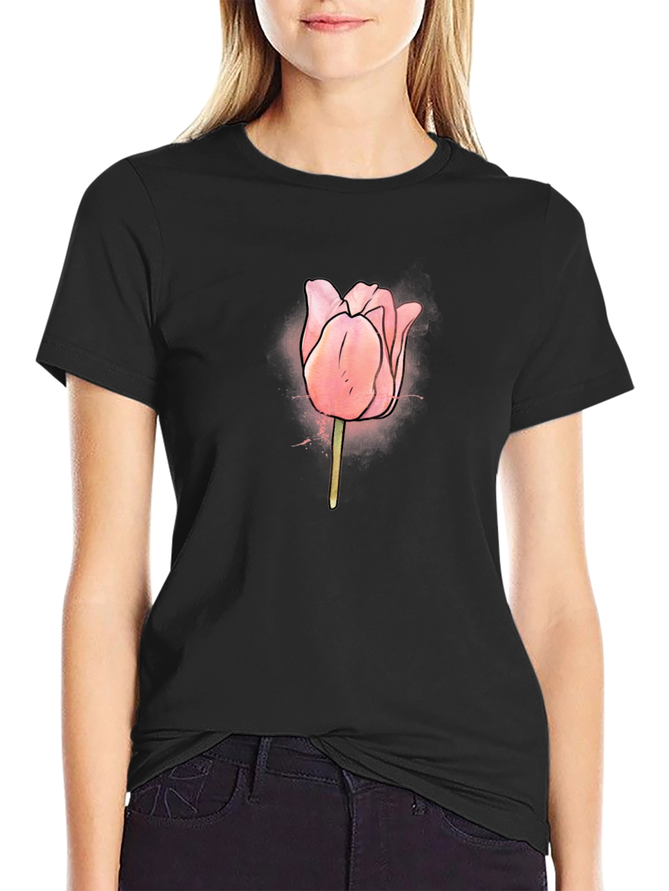 Tulip Graphic Black T-Shirt for Men