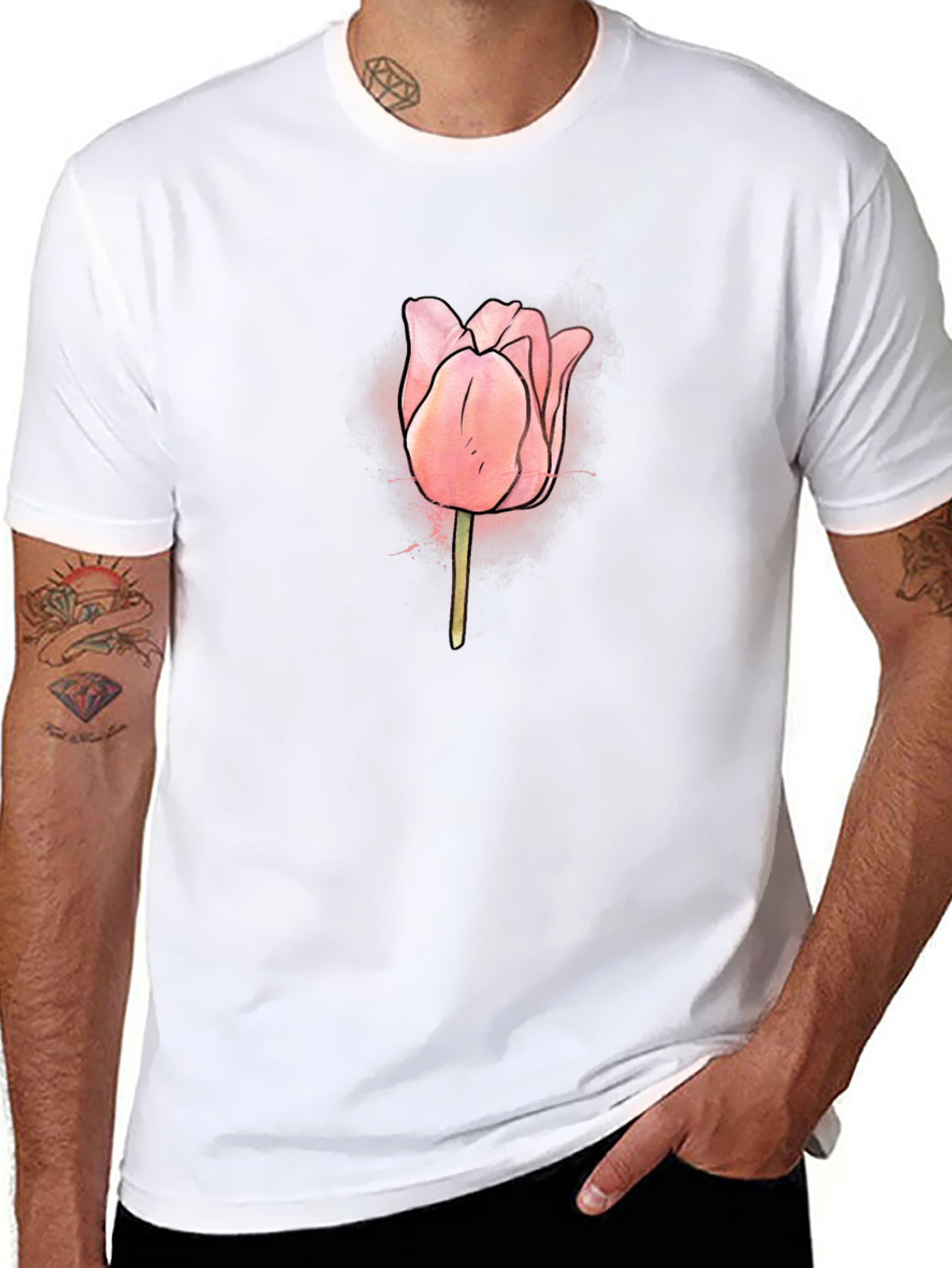 Tulip Graphic Black T-Shirt for Men