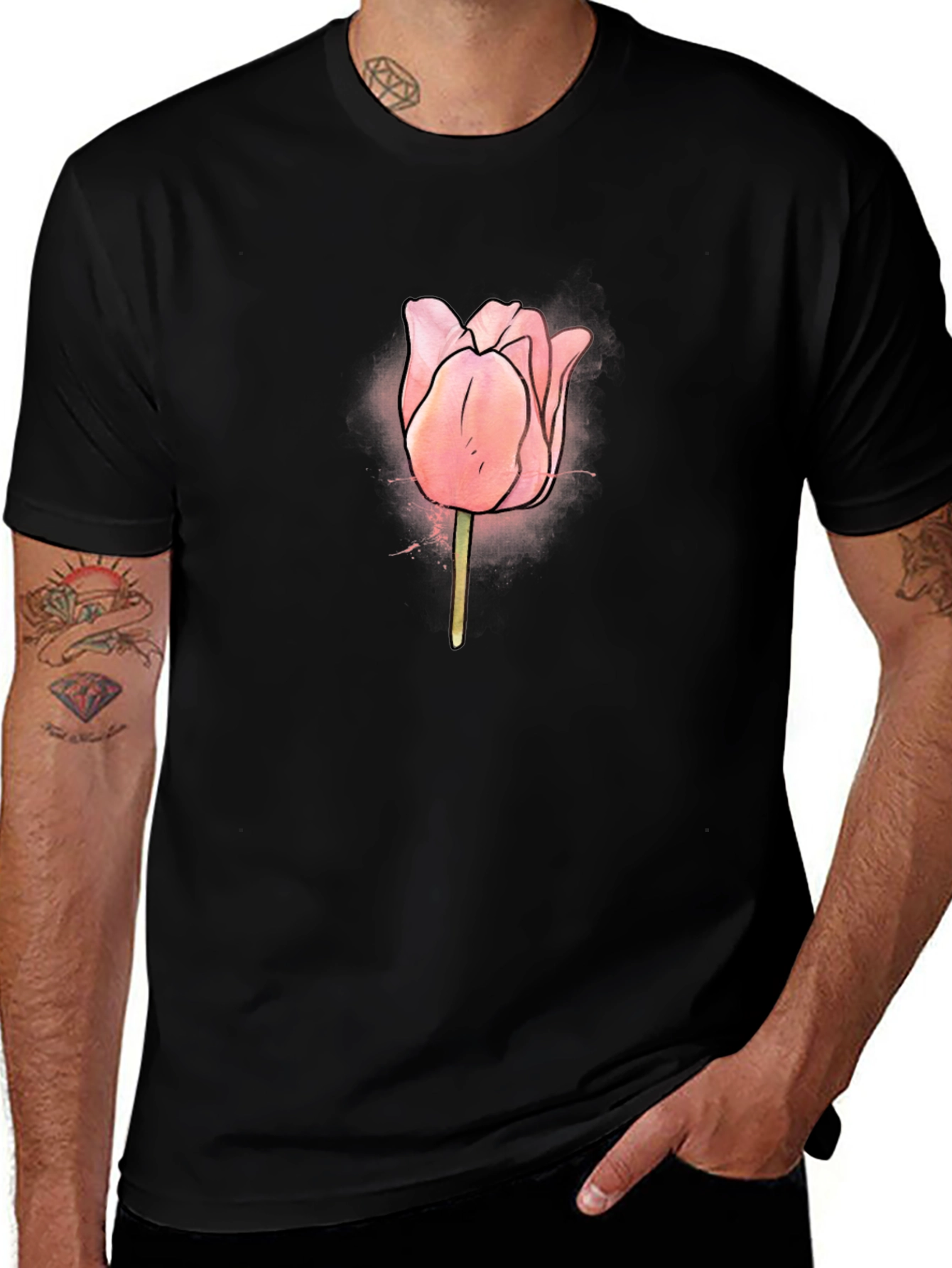Tulip Graphic Black T-Shirt for Men