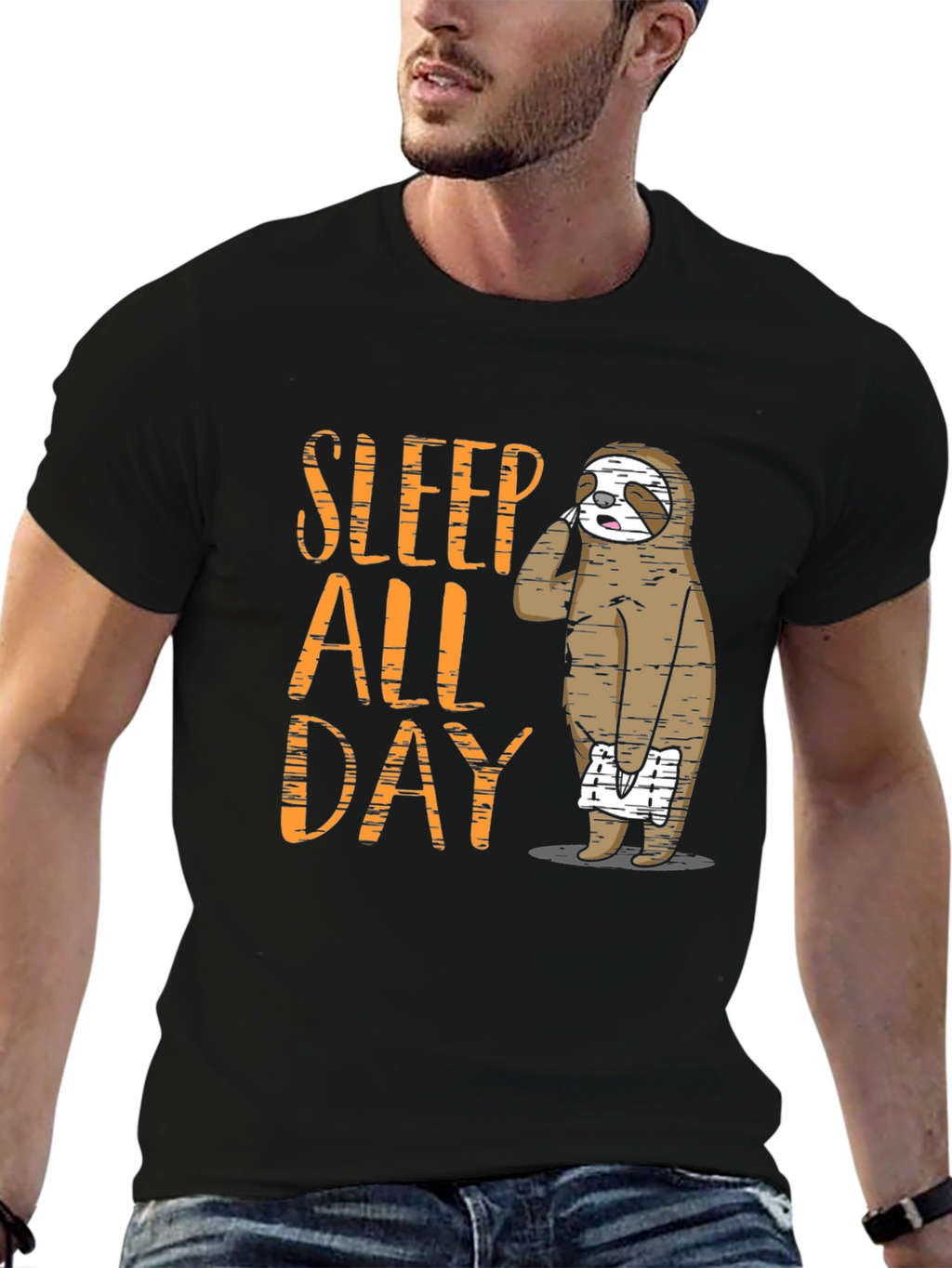Sleep All Day Sloth Graphic T-Shirt