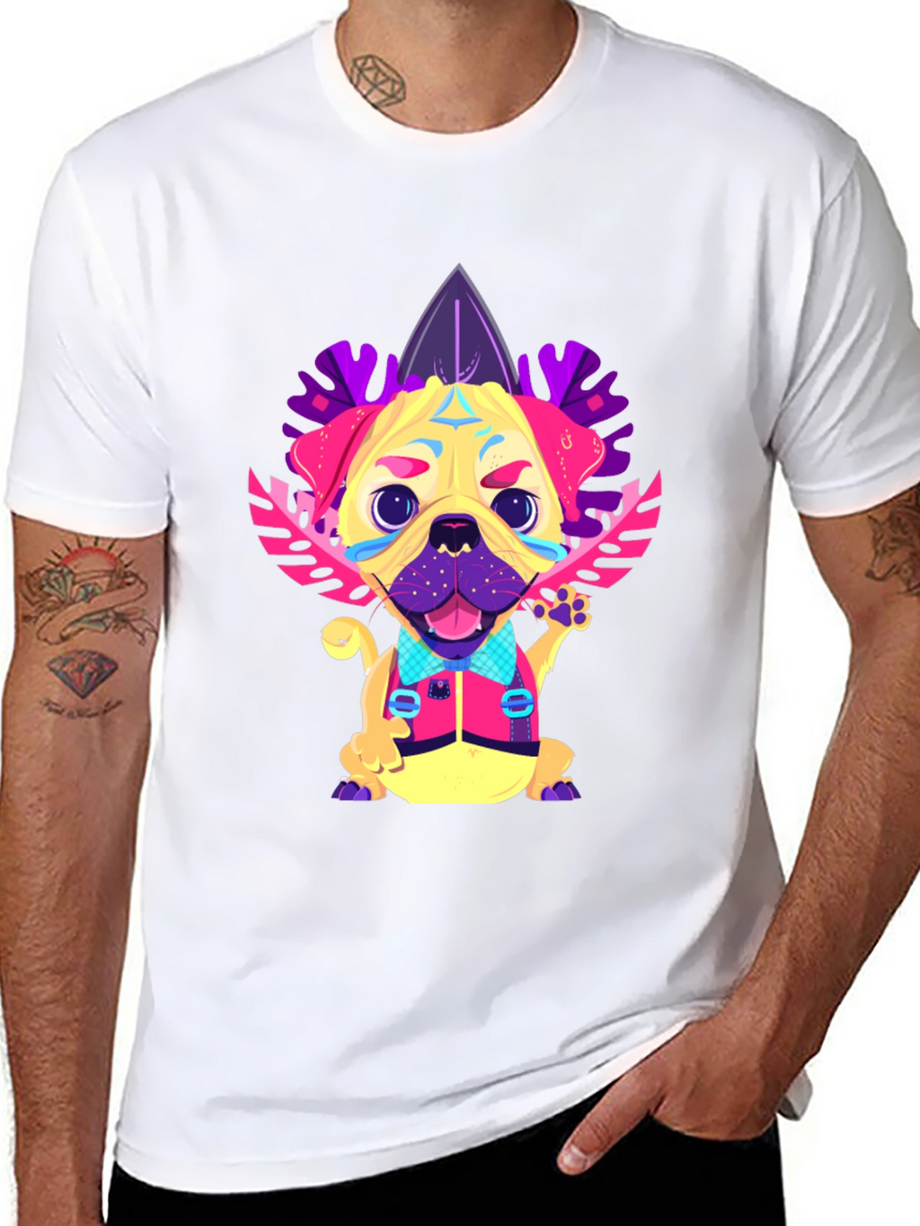 Funky Pug Graphic Tee - Mens Black T-Shirt