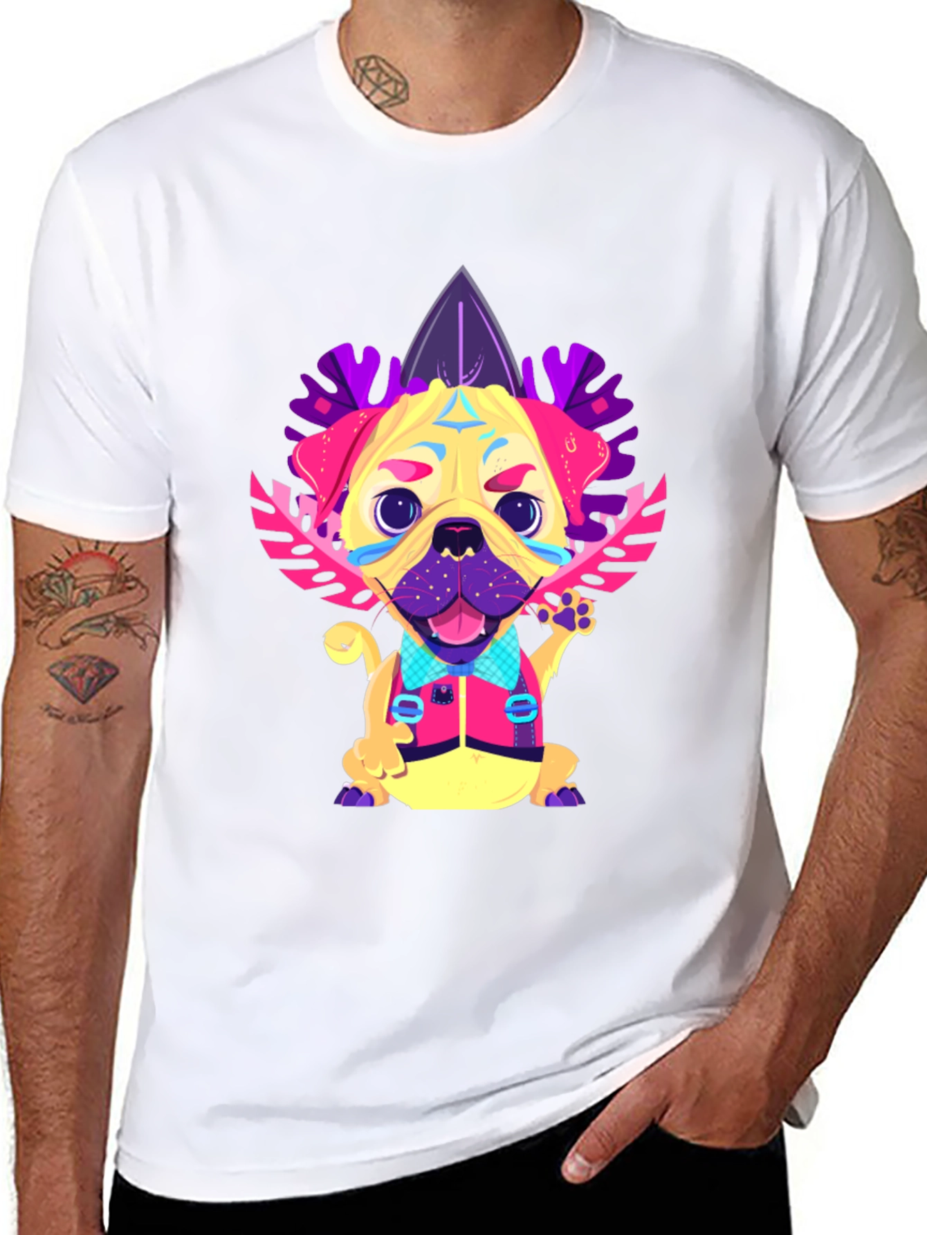 Funky Pug Graphic Tee - Mens Black T-Shirt