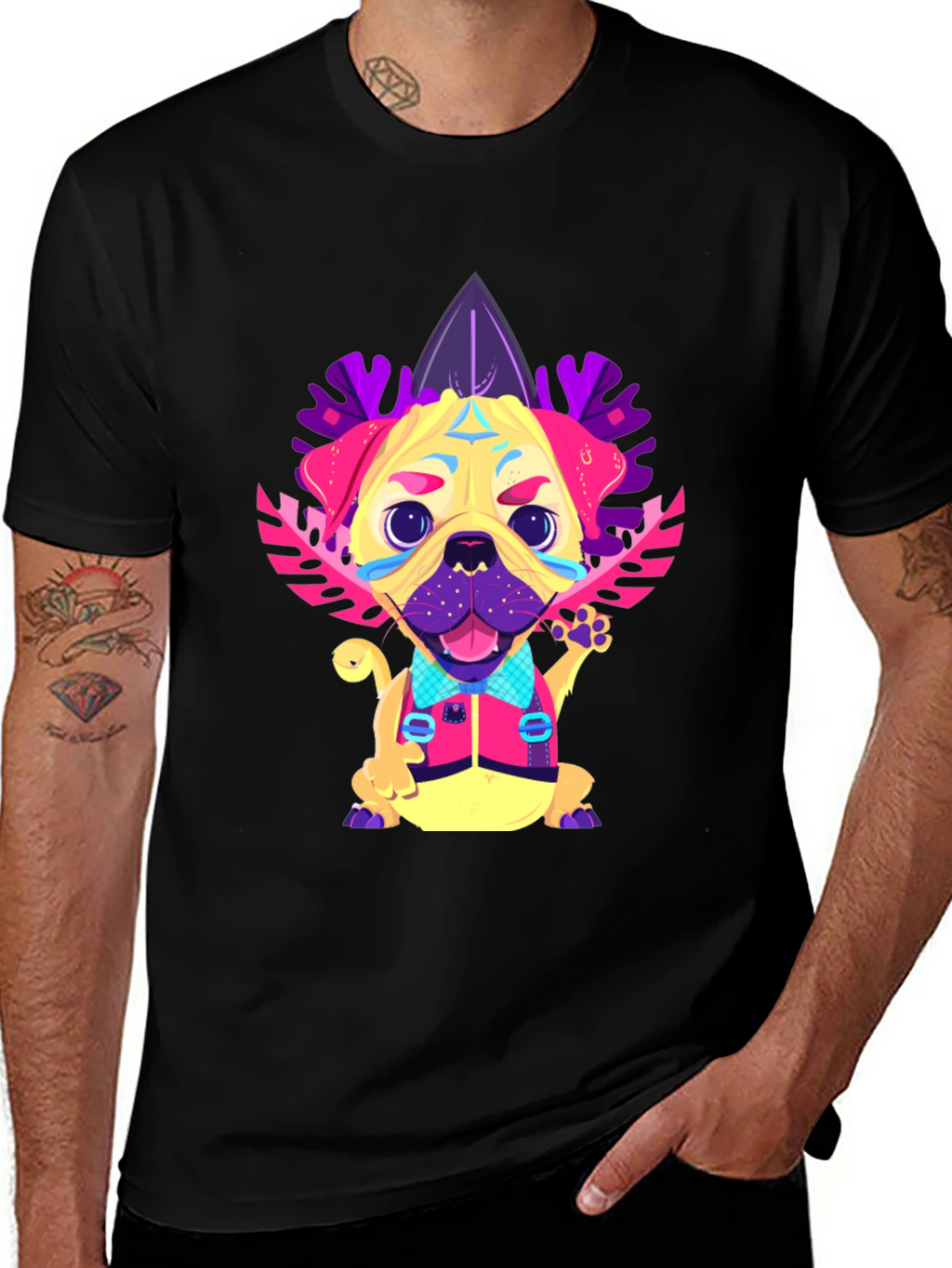 Funky Pug Graphic Tee - Mens Black T-Shirt