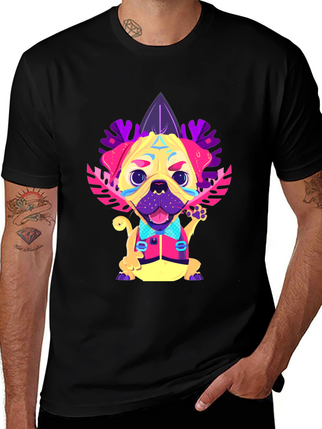 Funky Pug Graphic Tee - Mens Black T-Shirt