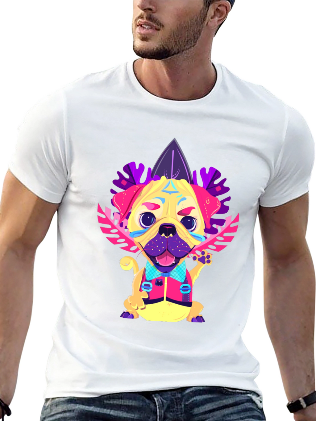 Funky Pug Graphic Tee - Mens Black T-Shirt