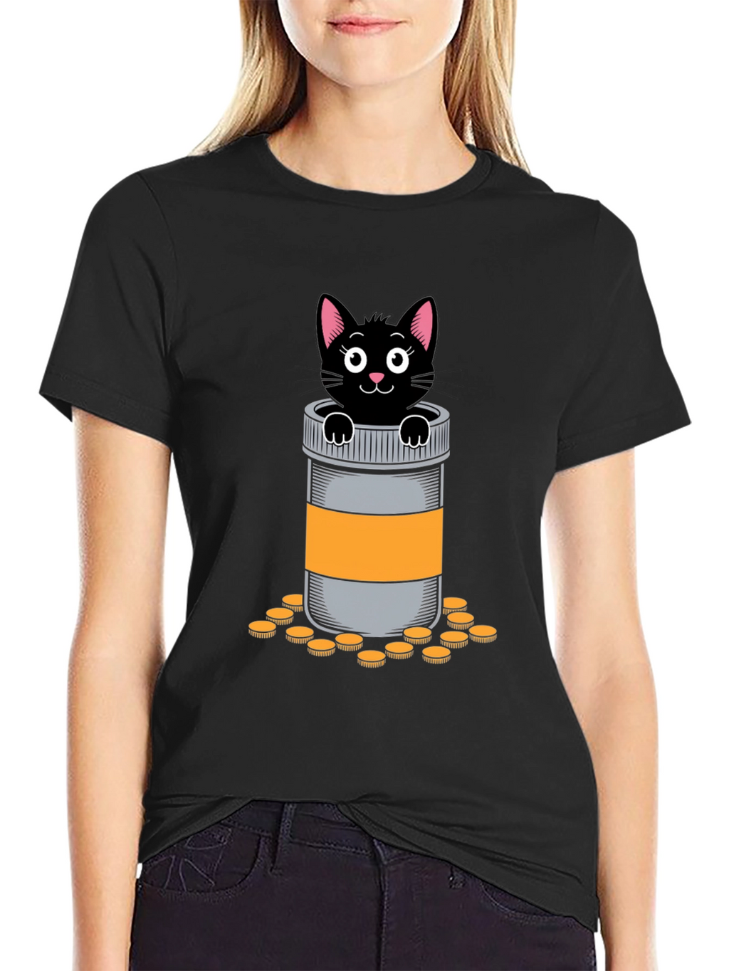Cat in Pill Bottle Graphic T-Shirt
