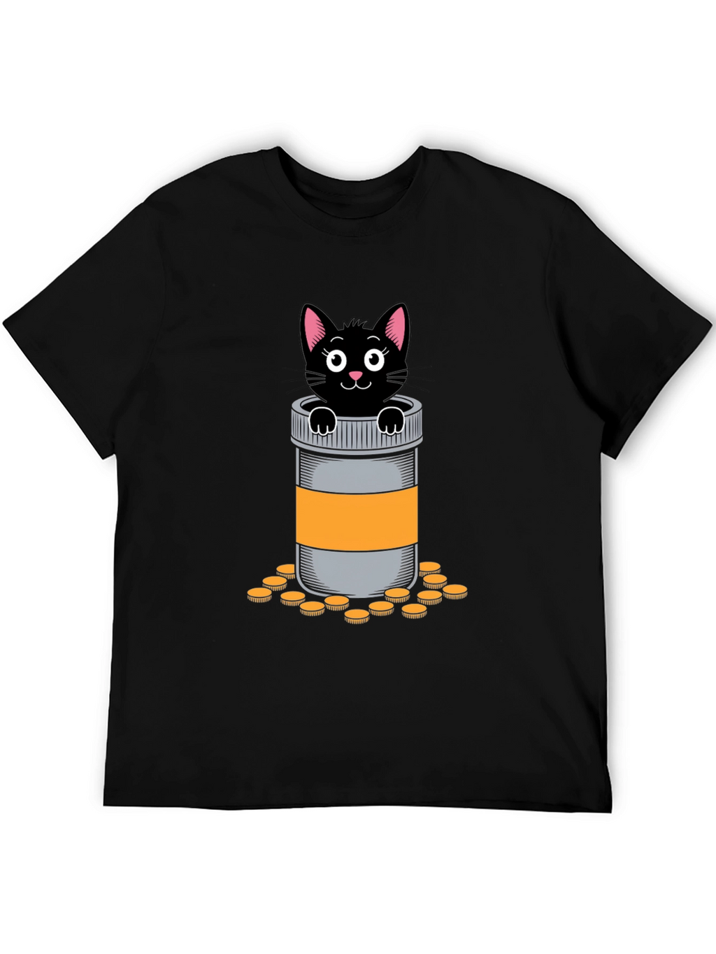 Cat in Pill Bottle Graphic T-Shirt